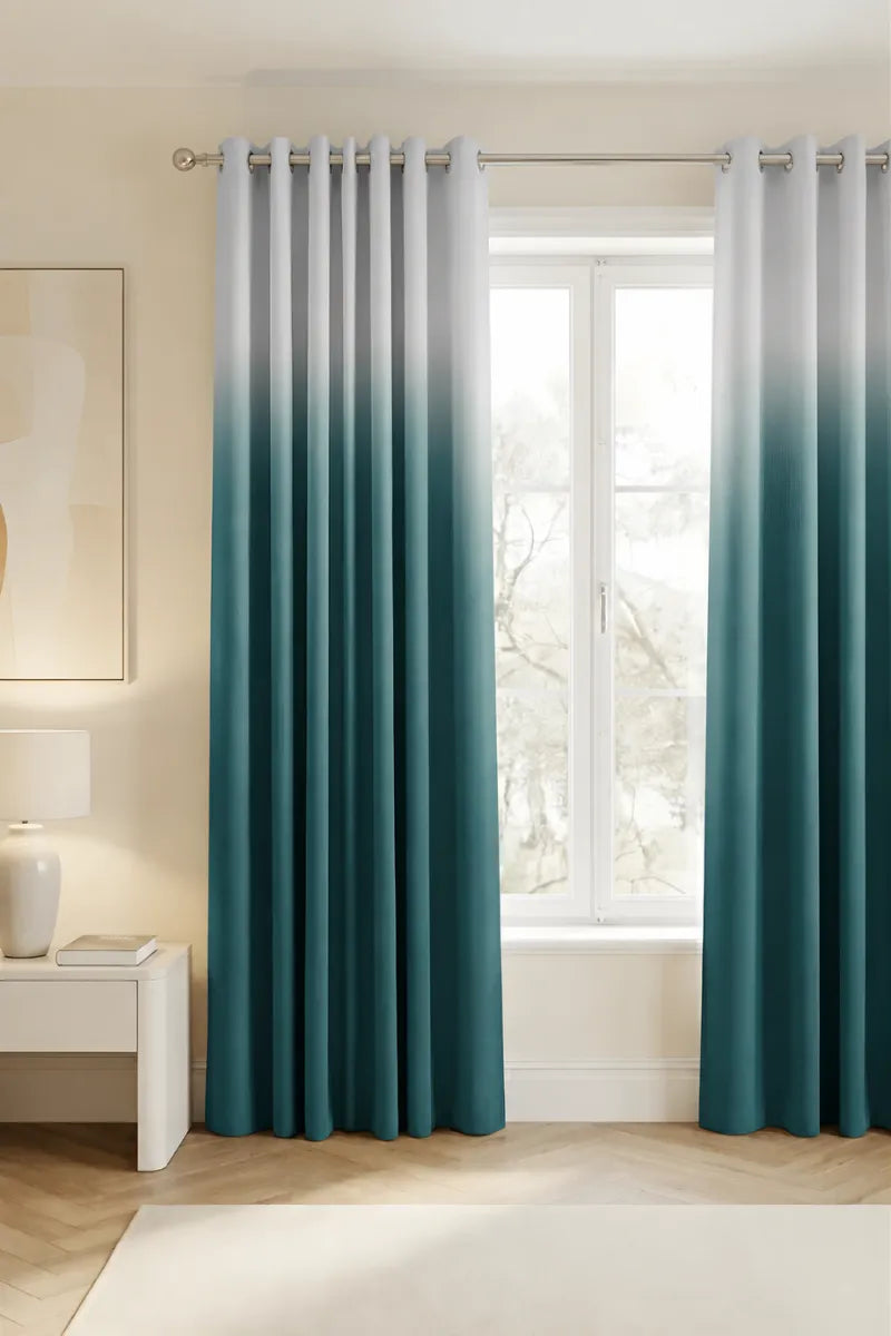 Ocean Teal (#37696A) Dip-Dye Ombre Velvet Curtains – Set of 2 Panels