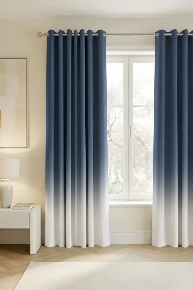 Midnight Slate Blue (#2DE3E4F) Ombre Velvet Curtains – Set of 2 Panels