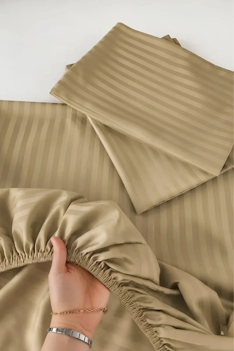 Khaki Stripe Fitted Bedsheet - King Size