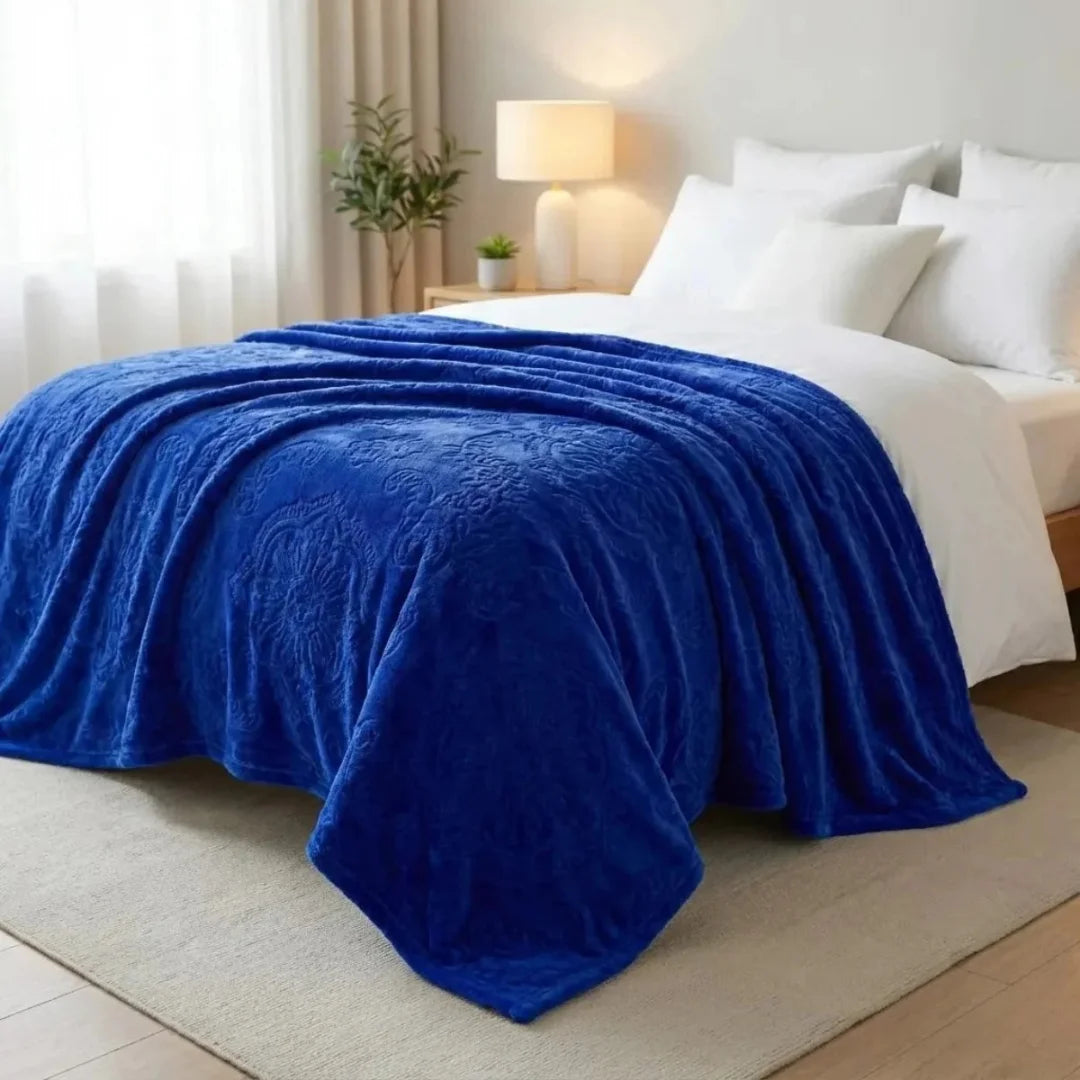 Premium Royal Blue Dyed Embossed AC Fleece Blanket