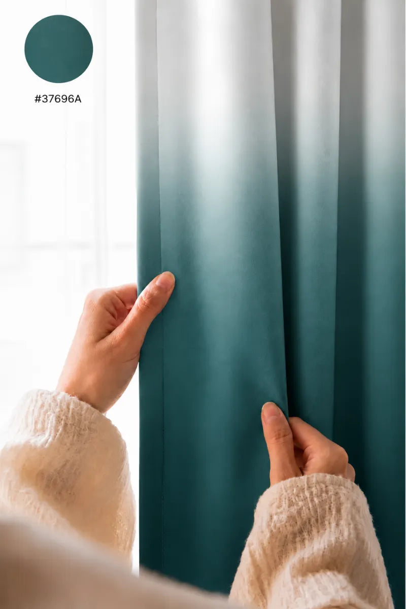 Ocean Teal (#37696A) Dip-Dye Ombre Velvet Curtains – Set of 2 Panels