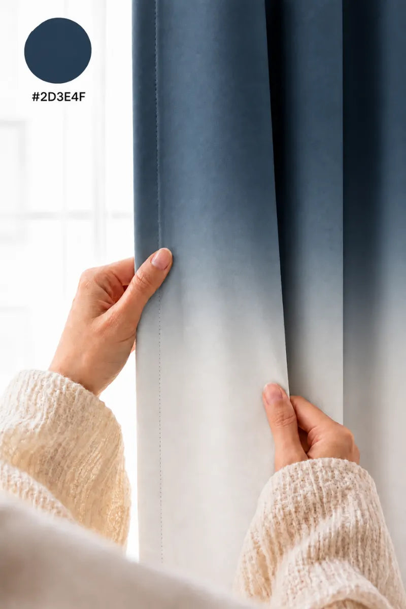 Midnight Slate Blue (#2DE3E4F) Ombre Velvet Curtains – Set of 2 Panels