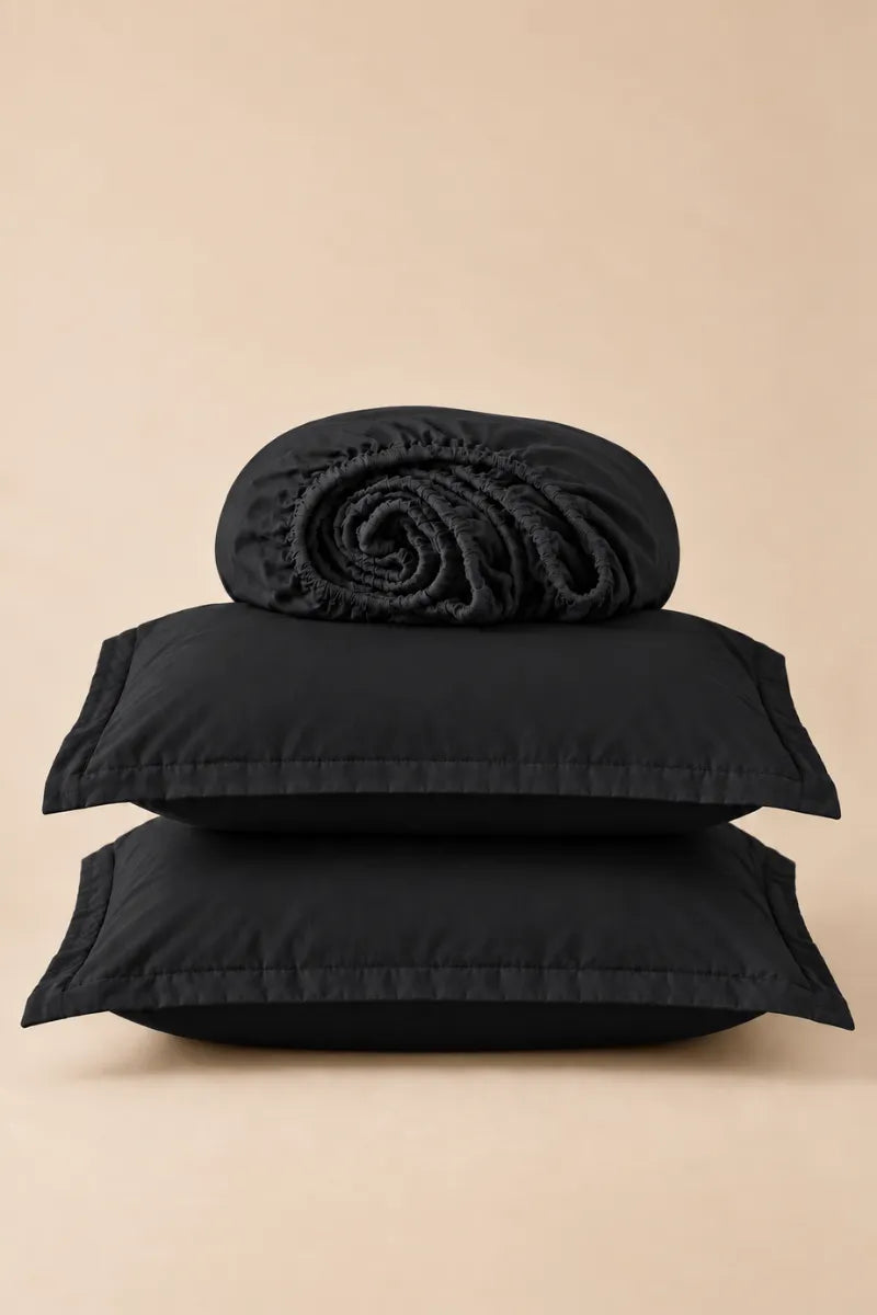 Jet Black Solid 3-Piece Bedsheet Set