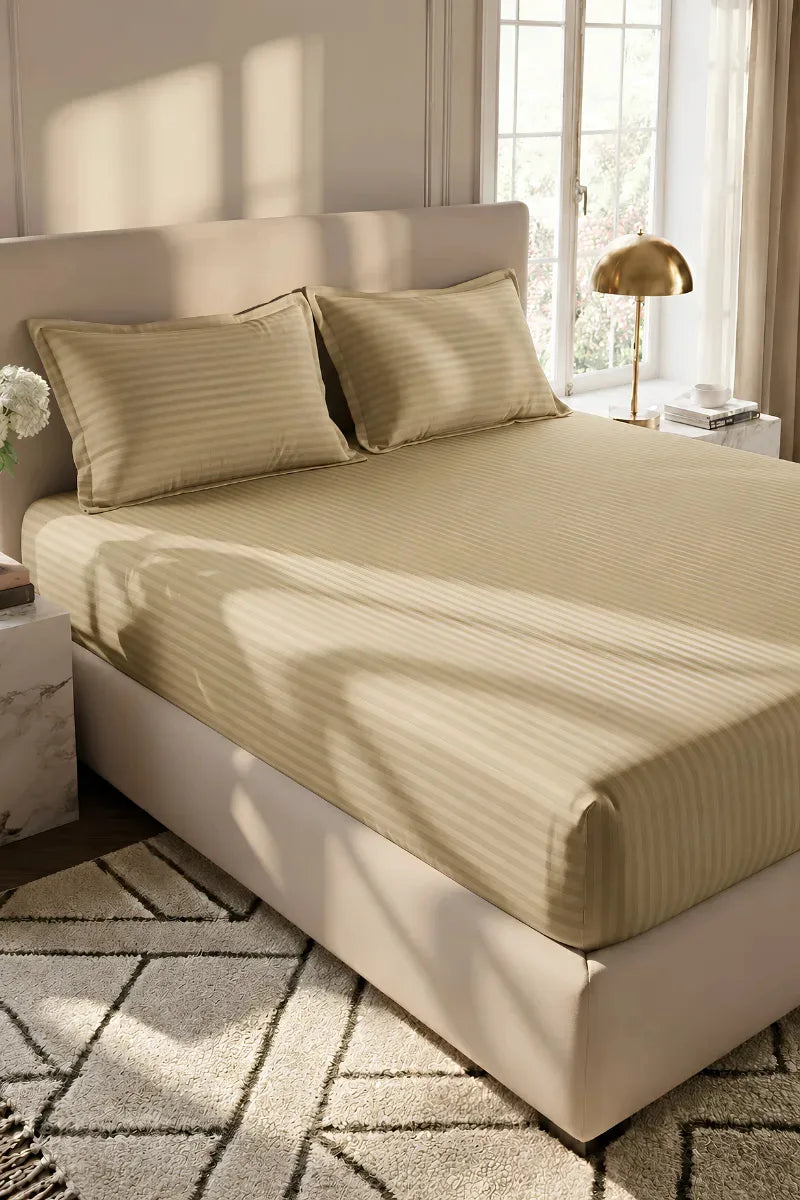 Khaki Stripe Fitted Bedsheet - King Size