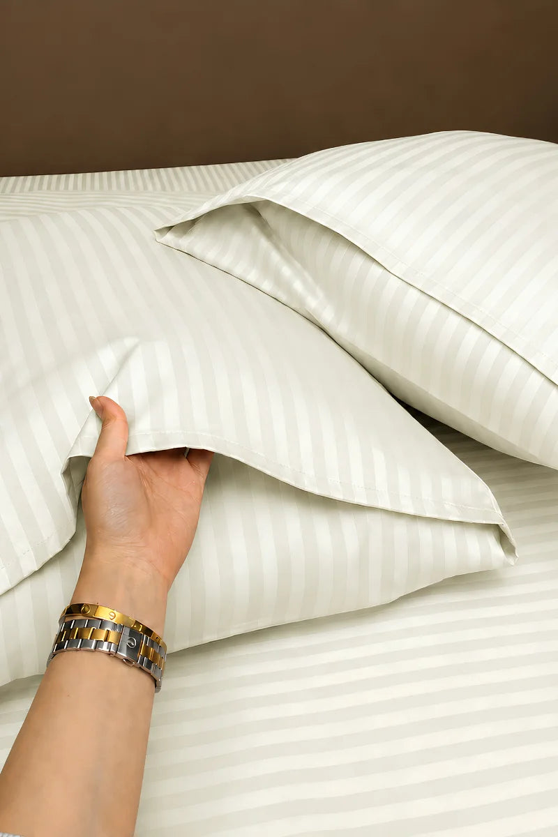 Off White Stripe Fitted Bedsheet - King Size