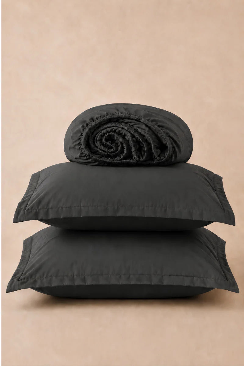 Charcoal Grey Solid 3-Piece Bedsheet Set
