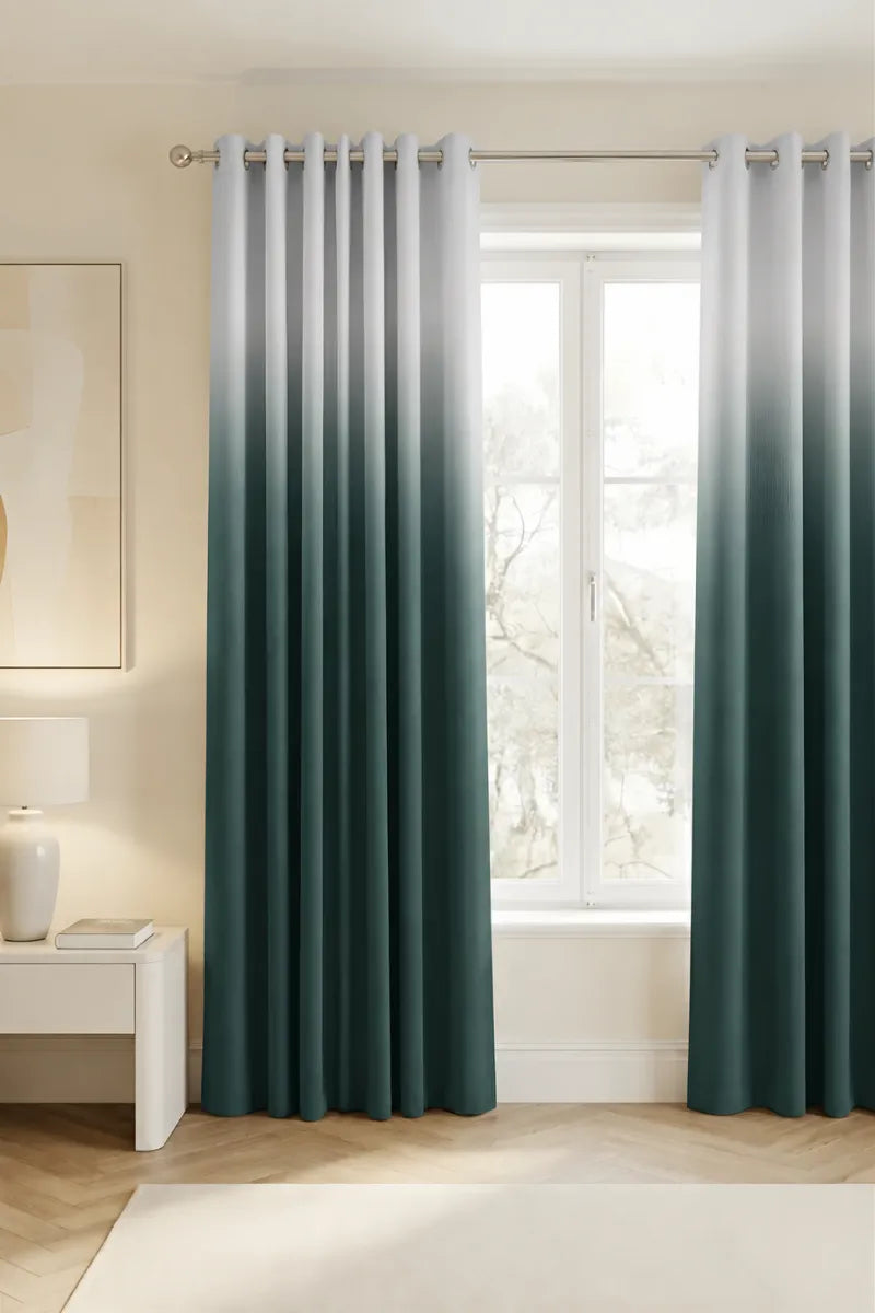 Deep Forest Teal (#2B4844) Dip-Dye Ombre Velvet Curtains – Set of 2 Panels
