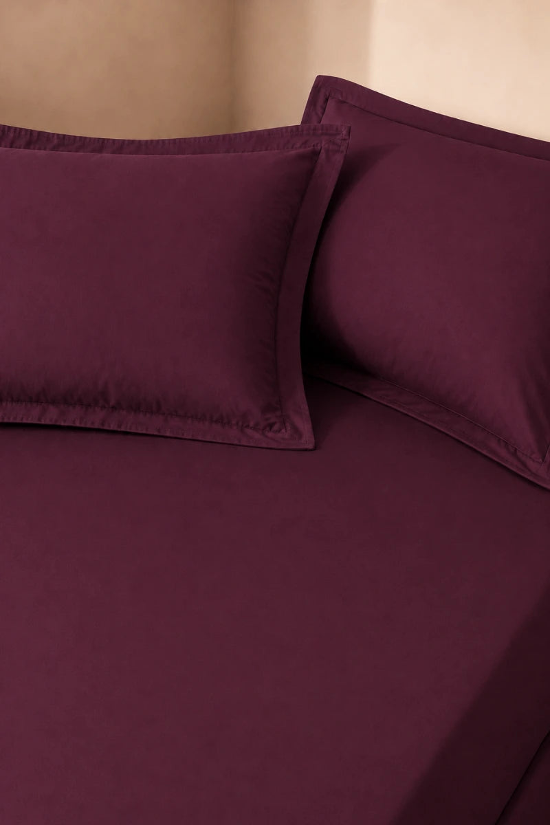 Deep Plum Solid 3-Piece Bedsheet Set