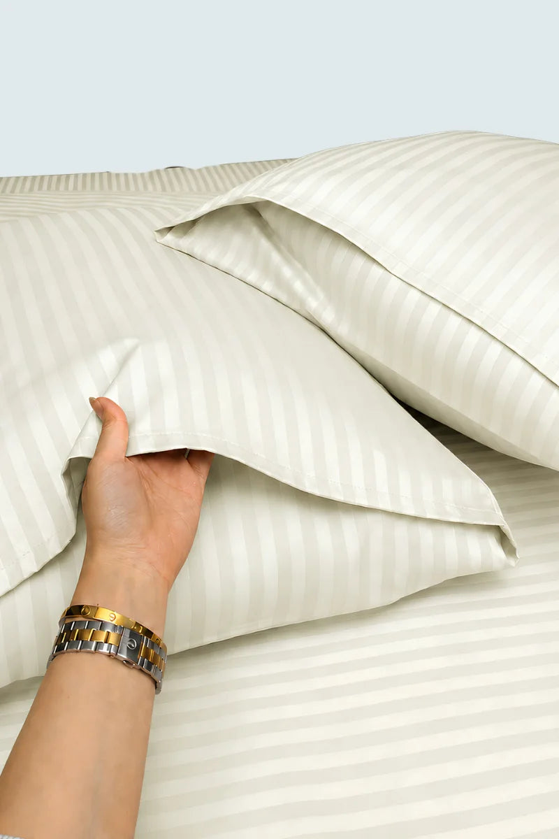 Off White Stripe Fitted Bedsheet - King Size