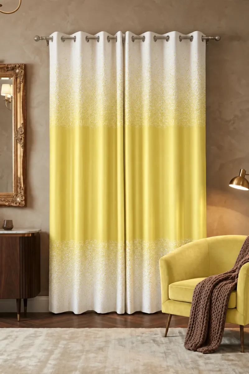Pastel Yellow (#F6E272) Speckled Ombre Velvet Curtains – Set of 2 Panels