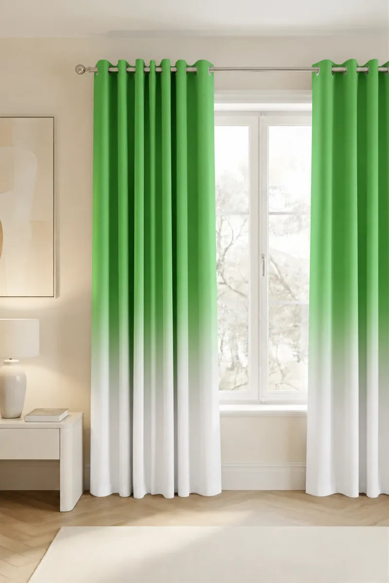 Vibrant Leaf Green (#6DBB5A) Frosted Ombre Velvet Curtains – Set of 2 Panels