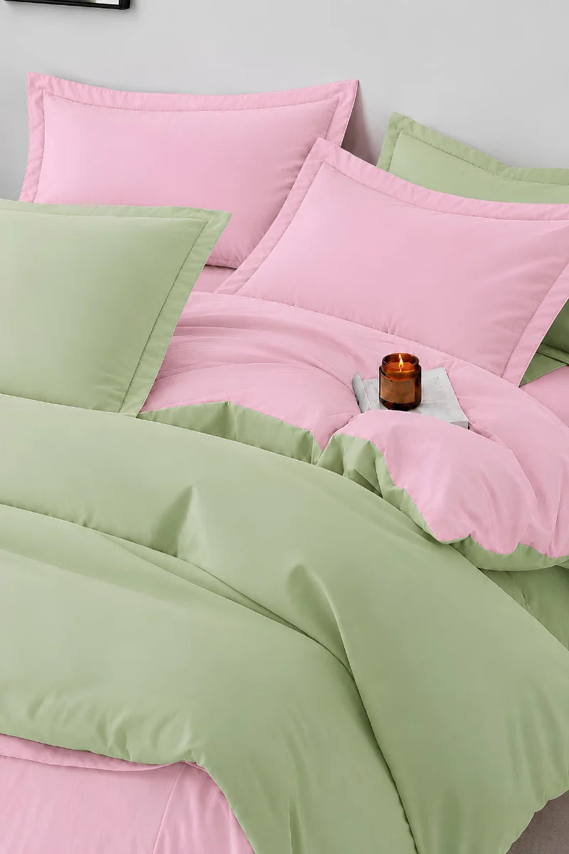 Sage Green & Blush Pink Reversible 6-Piece Duvet Cover Set