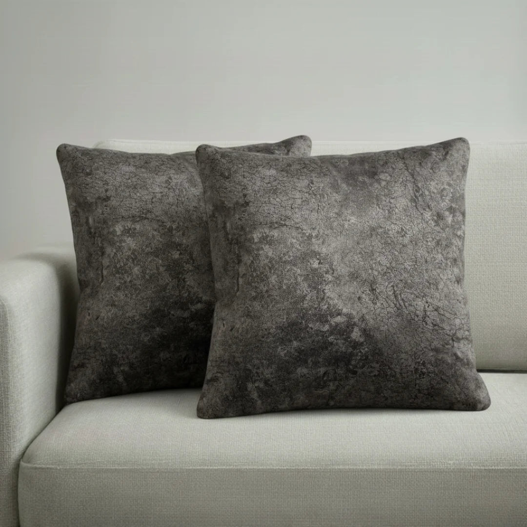 Antique Silver Textured Velvet Cushion – Luxury Feel & Hidden Zip (Pack of 2)