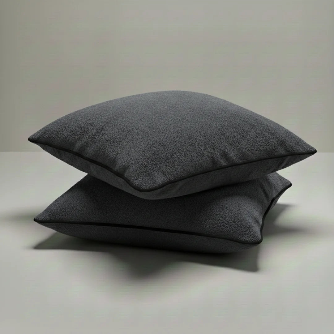 Dark Gray Modern Terry Cushion – Soft Texture & Hidden Zip (Pack of 2)