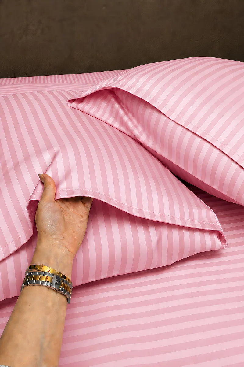 Baby Pink Stripe Fitted Bedsheet - King Size