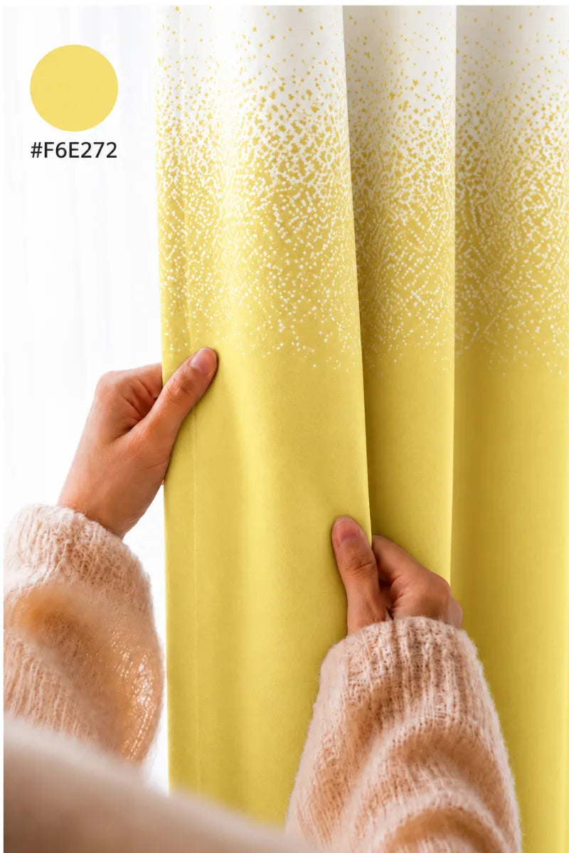 Pastel Yellow (#F6E272) Speckled Ombre Velvet Curtains – Set of 2 Panels