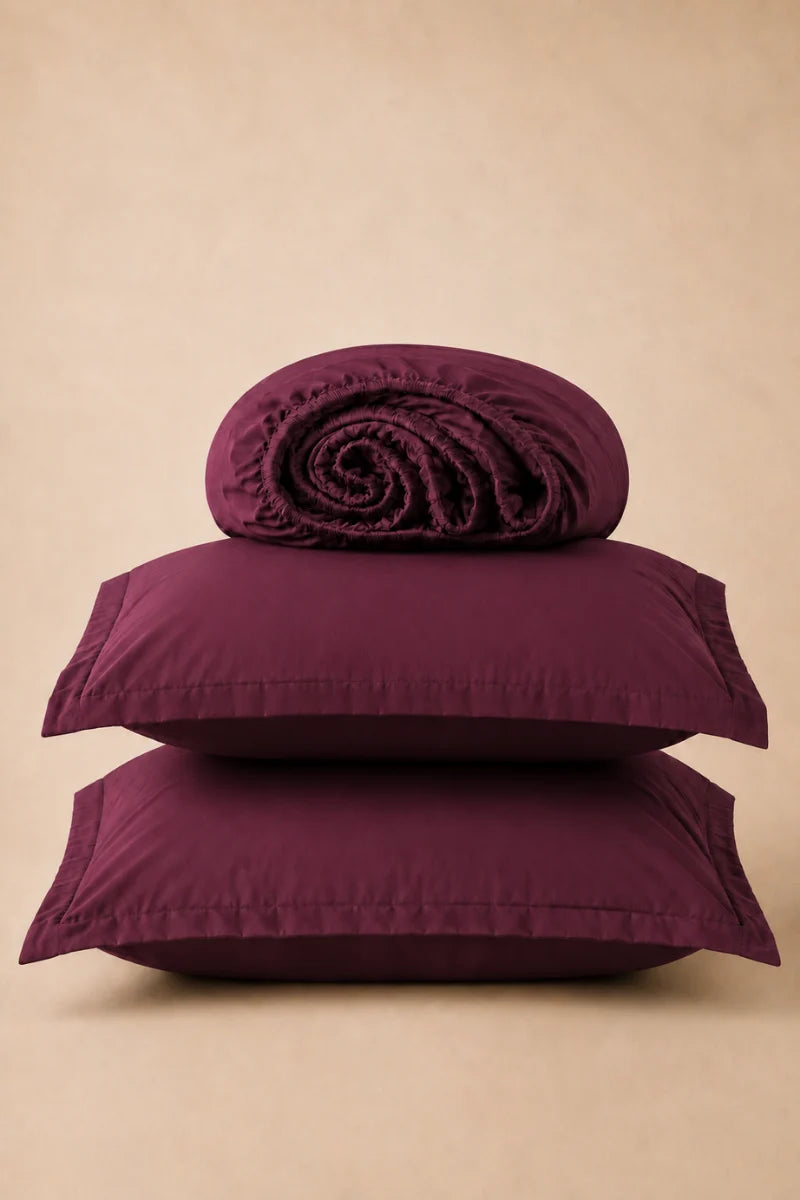 Deep Plum Solid 3-Piece Bedsheet Set