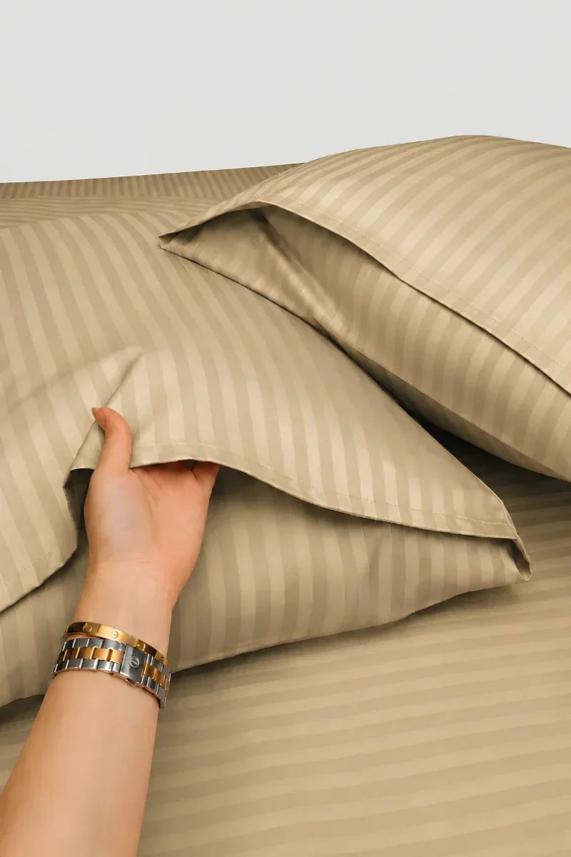 Khaki Stripe Fitted Bedsheet - King Size