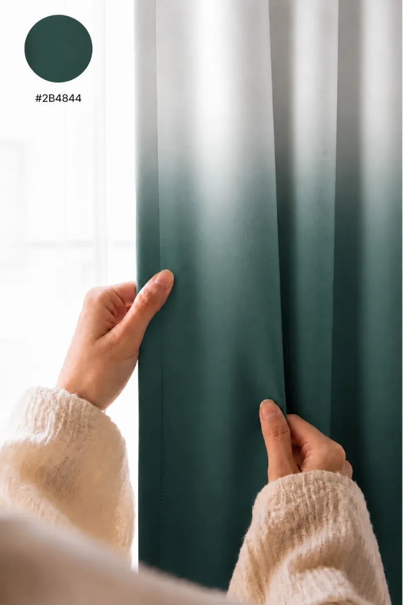 Deep Forest Teal (#2B4844) Dip-Dye Ombre Velvet Curtains – Set of 2 Panels