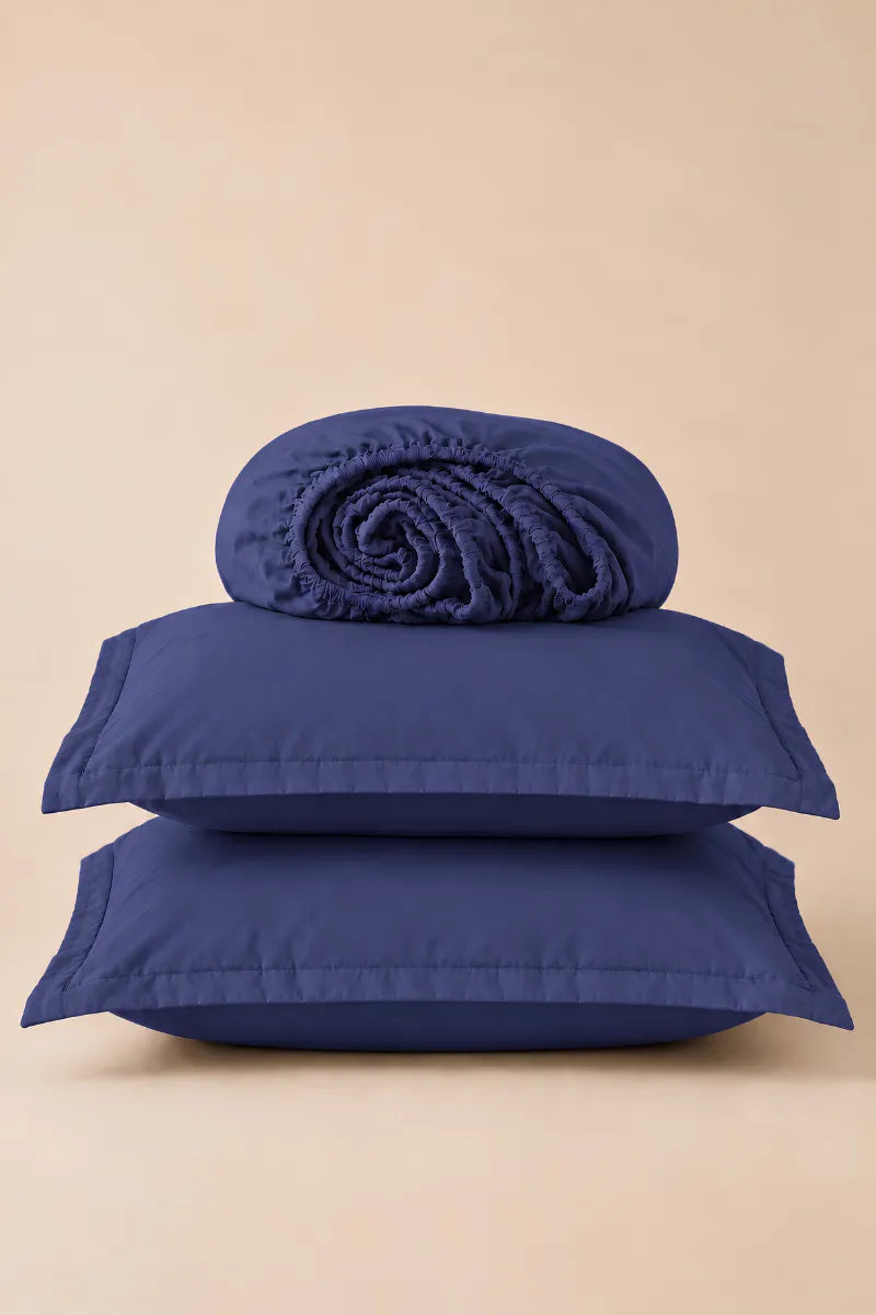 Midnight Blue Solid 3-Piece Bedsheet Set