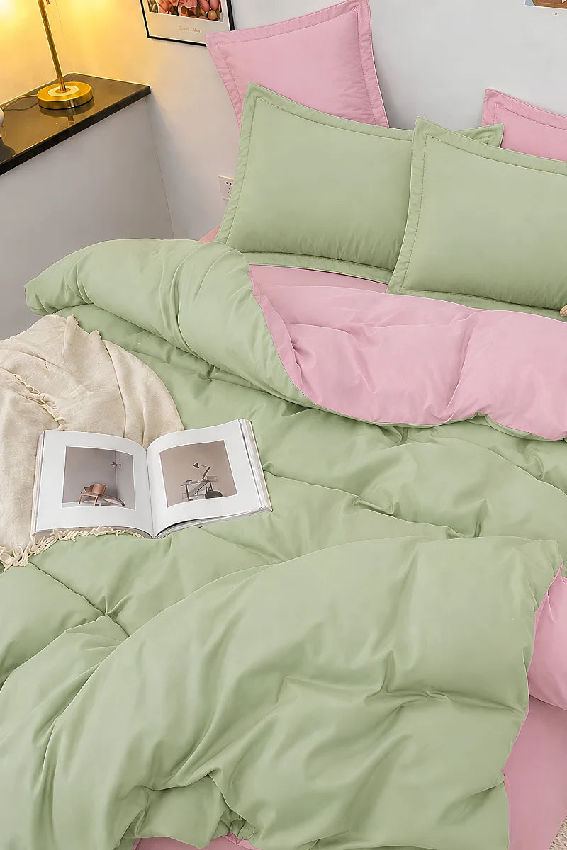 Sage Green & Blush Pink Reversible 6-Piece Duvet Cover Set