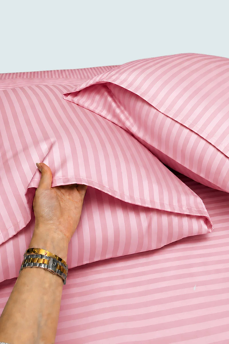 Baby Pink Stripe Fitted Bedsheet - King Size