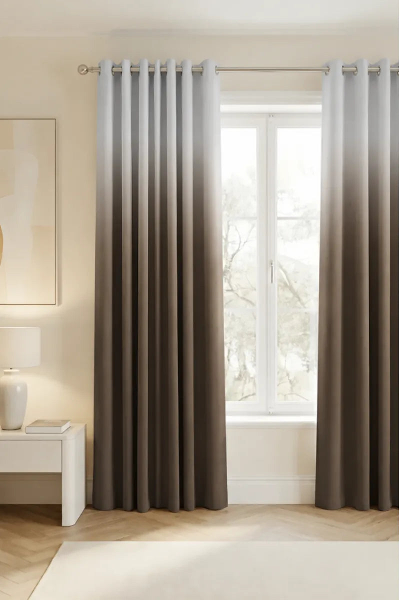 Dark Mocha (#574C44) Dip-Dye Ombre Velvet Curtains – Set of 2 Panels