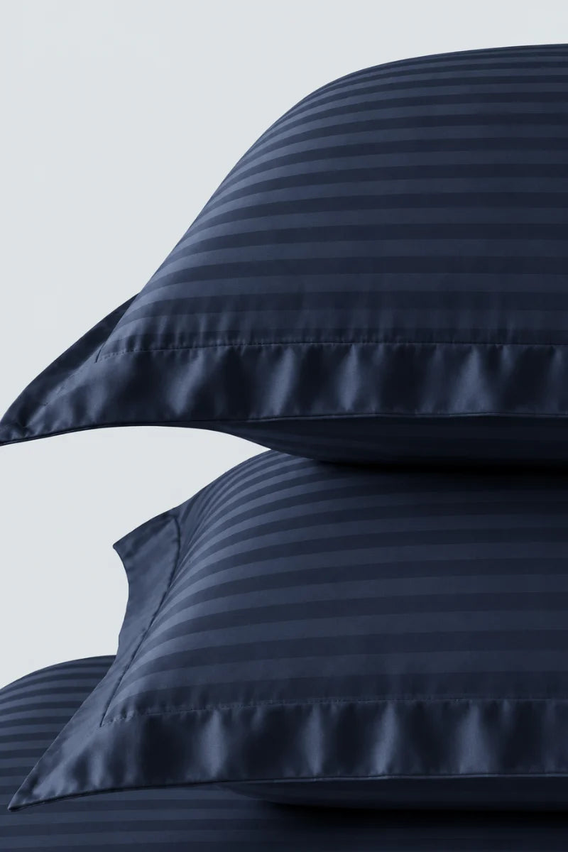 Navy Blue Stripe Fitted Bedsheet - King Size