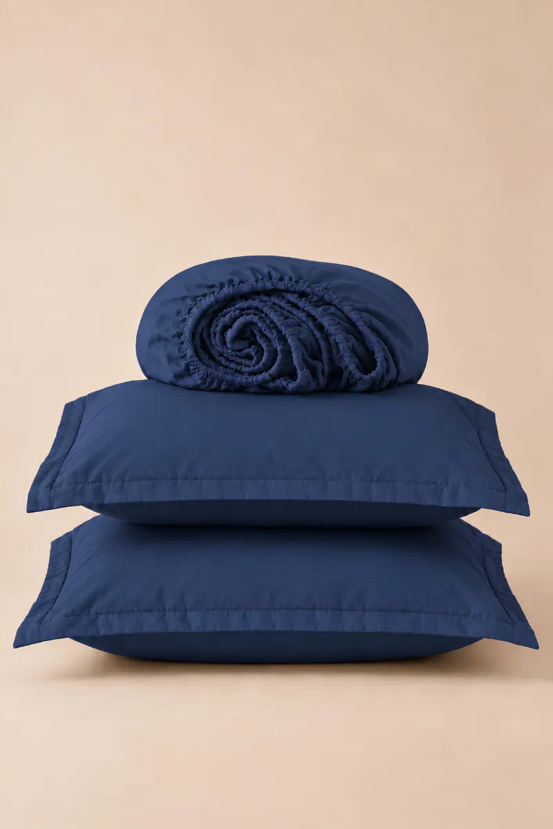 Navy Blue Solid 3-Piece Bedsheet Set