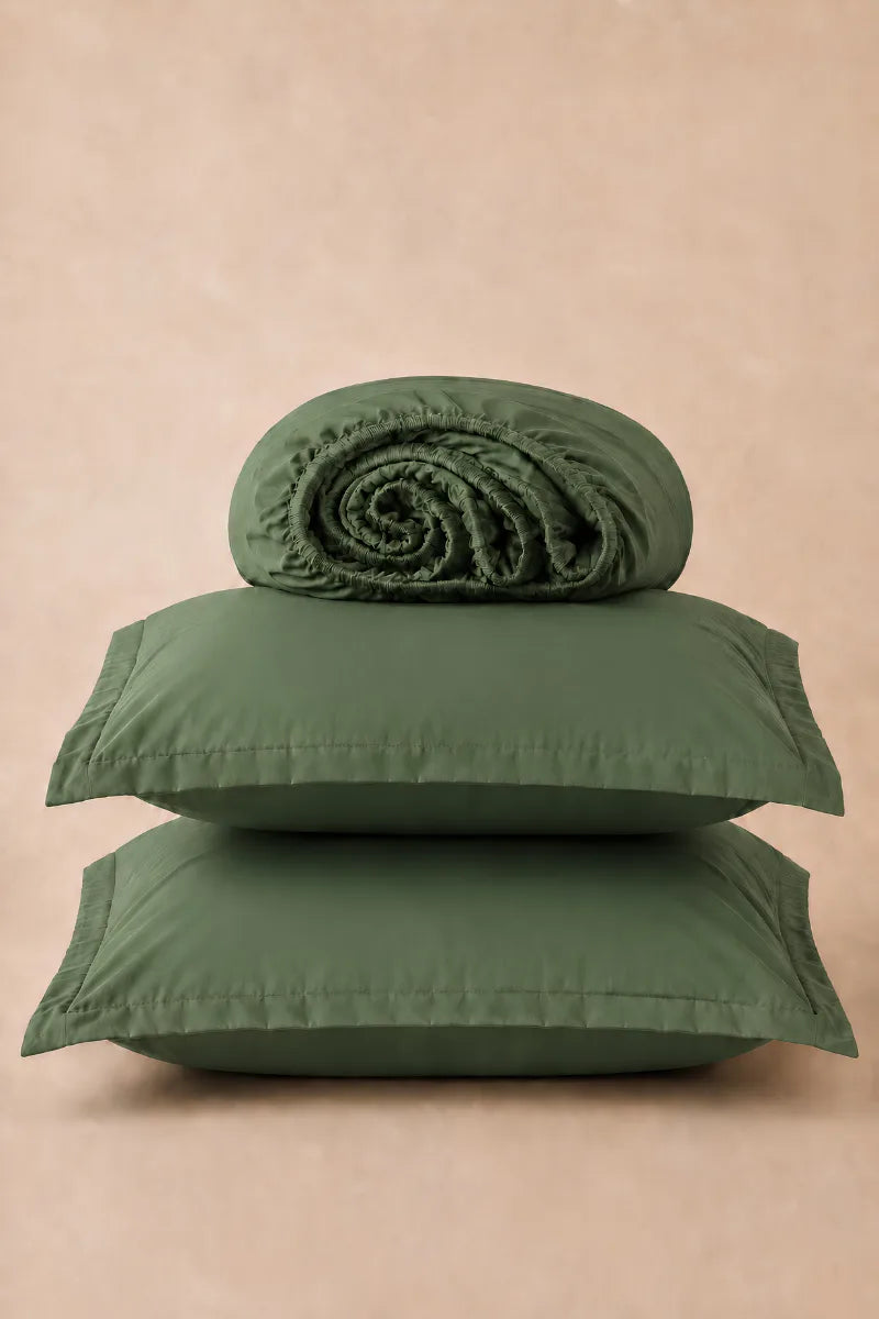 Sage Green Solid 3-Piece Bedsheet Set