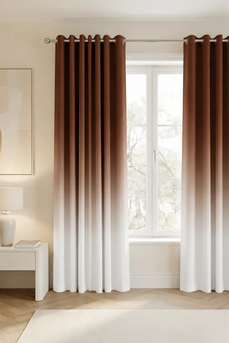 Rich Chocolate Brown (#4A2E1E) Frosted Ombre Curtains – Set of 2 Panels