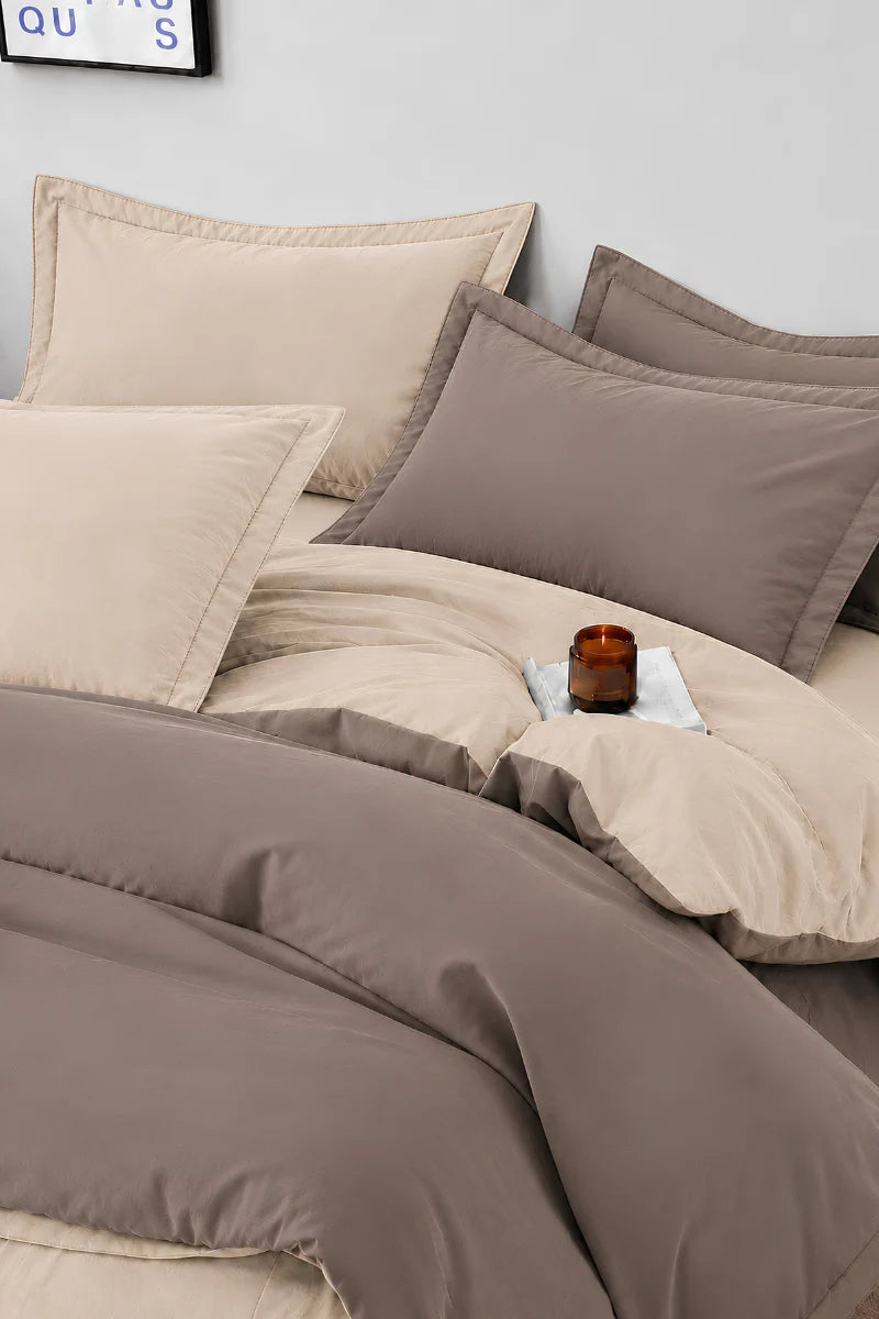 Taupe Grey & Beige Reversible 6-Piece Duvet Cover Set