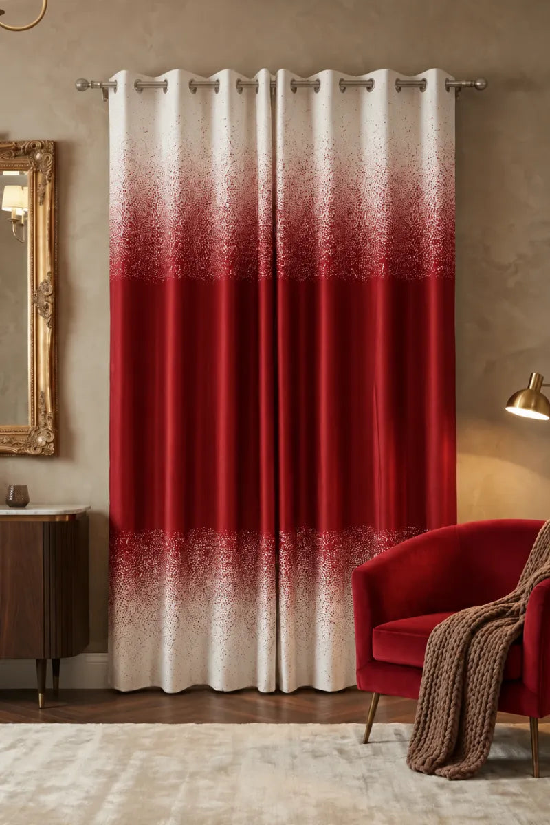 Crimson Red (#B91F27) Speckled Ombre Velvet Curtains – Set of 2 Panels