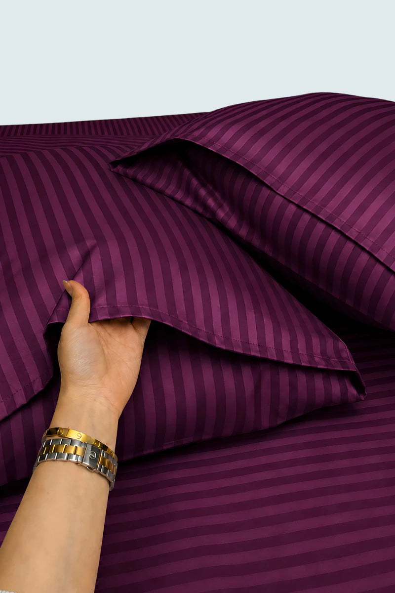 Rich Purple Stripe Fitted Bedsheet - King Size