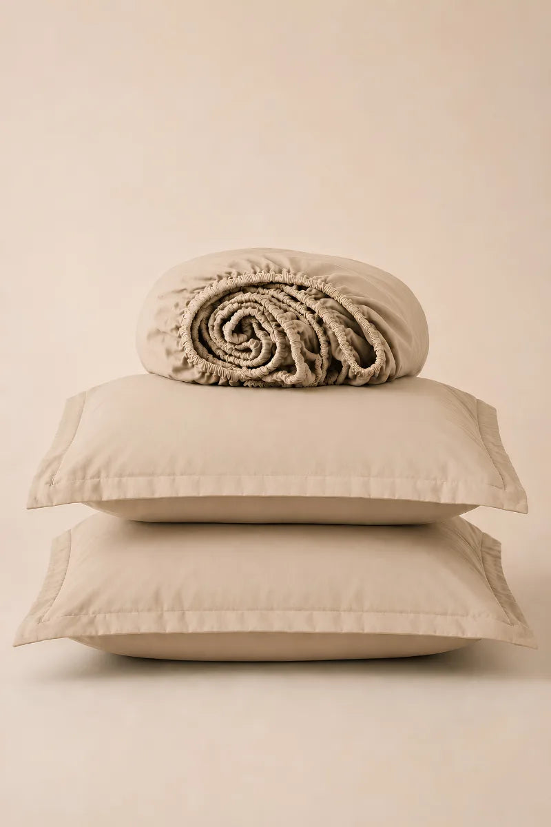 Warm Beige Solid 3-Piece Bedsheet Set