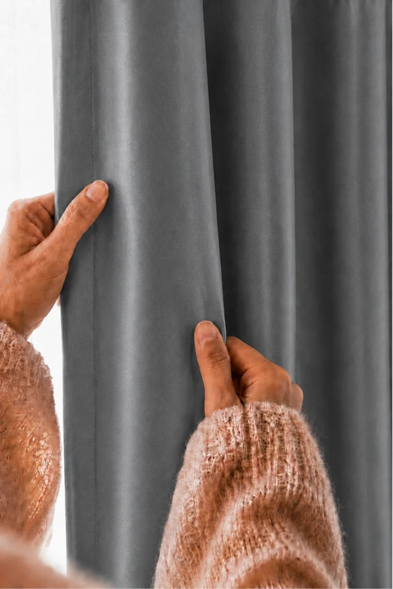 Dark Gray Imperial Border Velvet Curtains - Set of 2 Panels