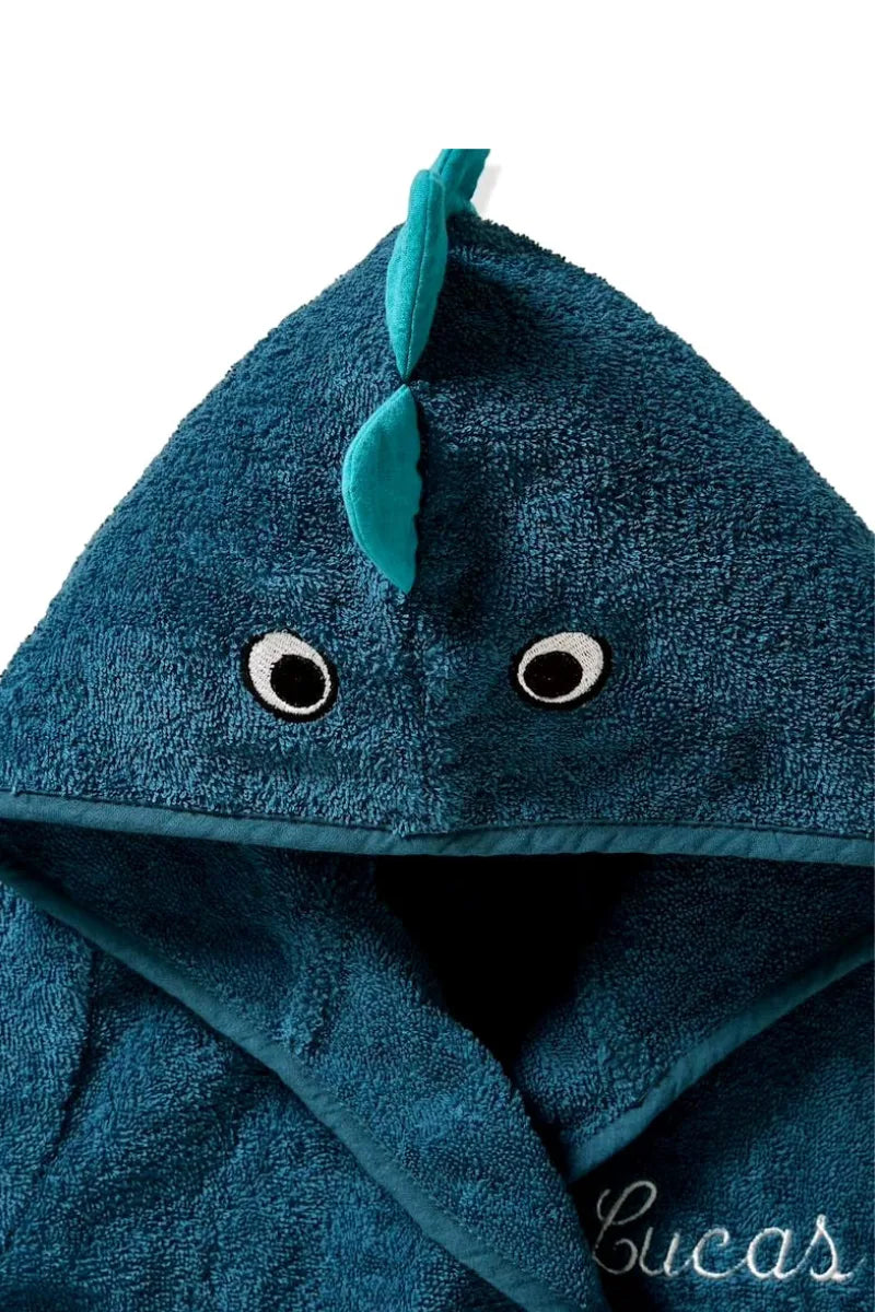 Dinosaur Hooded Kids Bathrobe – Dark Blue (Ages 4 to 10)