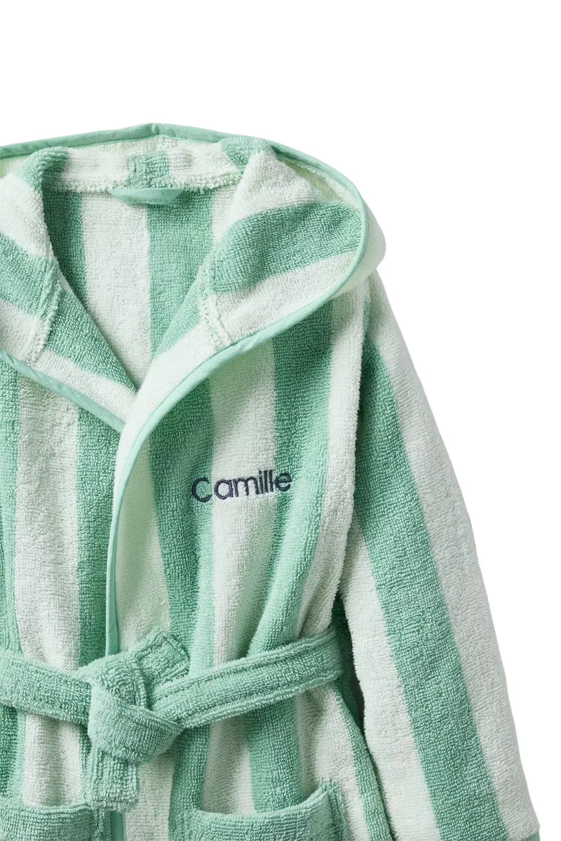 Striped Bathrobe for Children, Transat - striped green