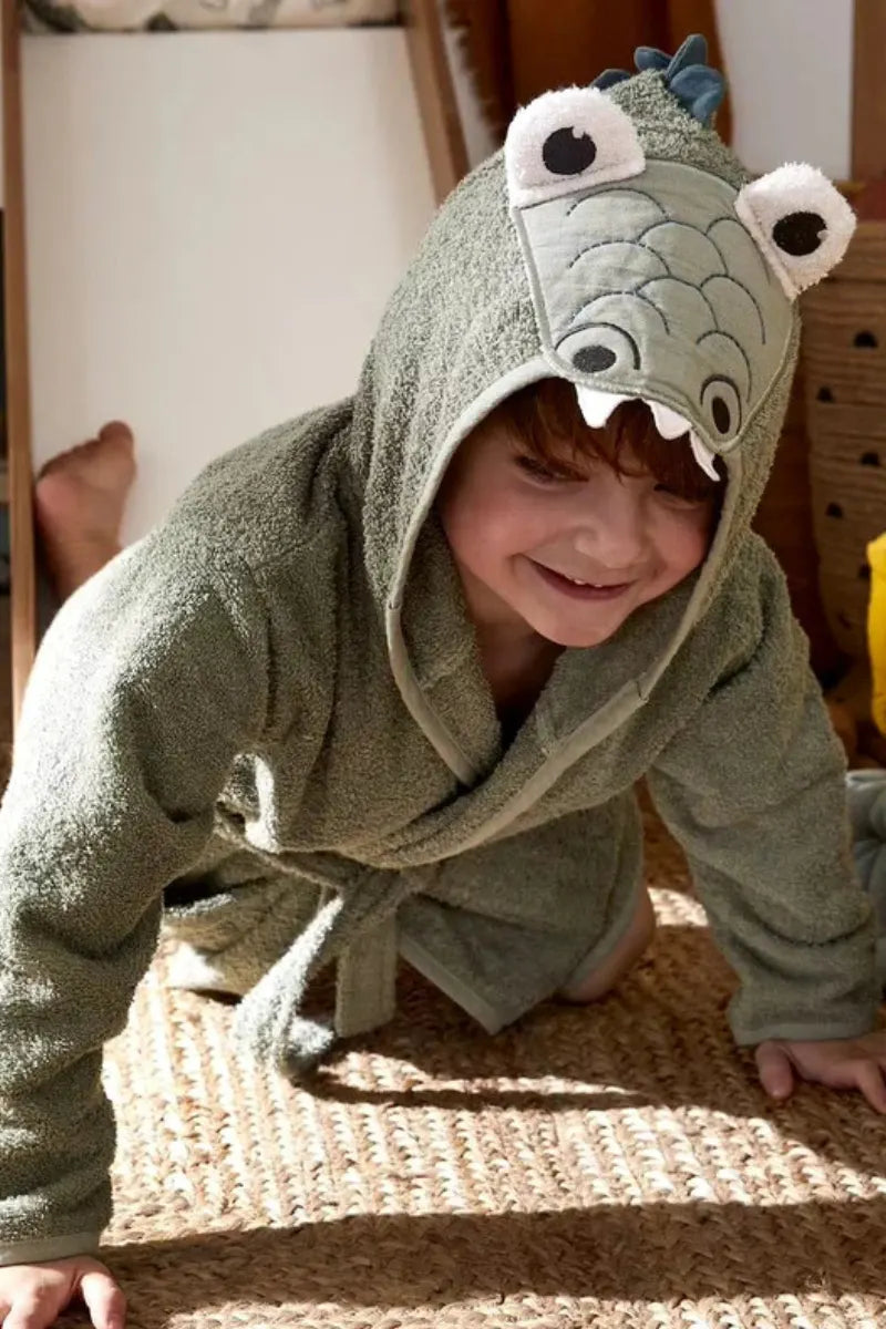 Crocodile Hooded Kids Bathrobe – Green (Ages 4 to 14)