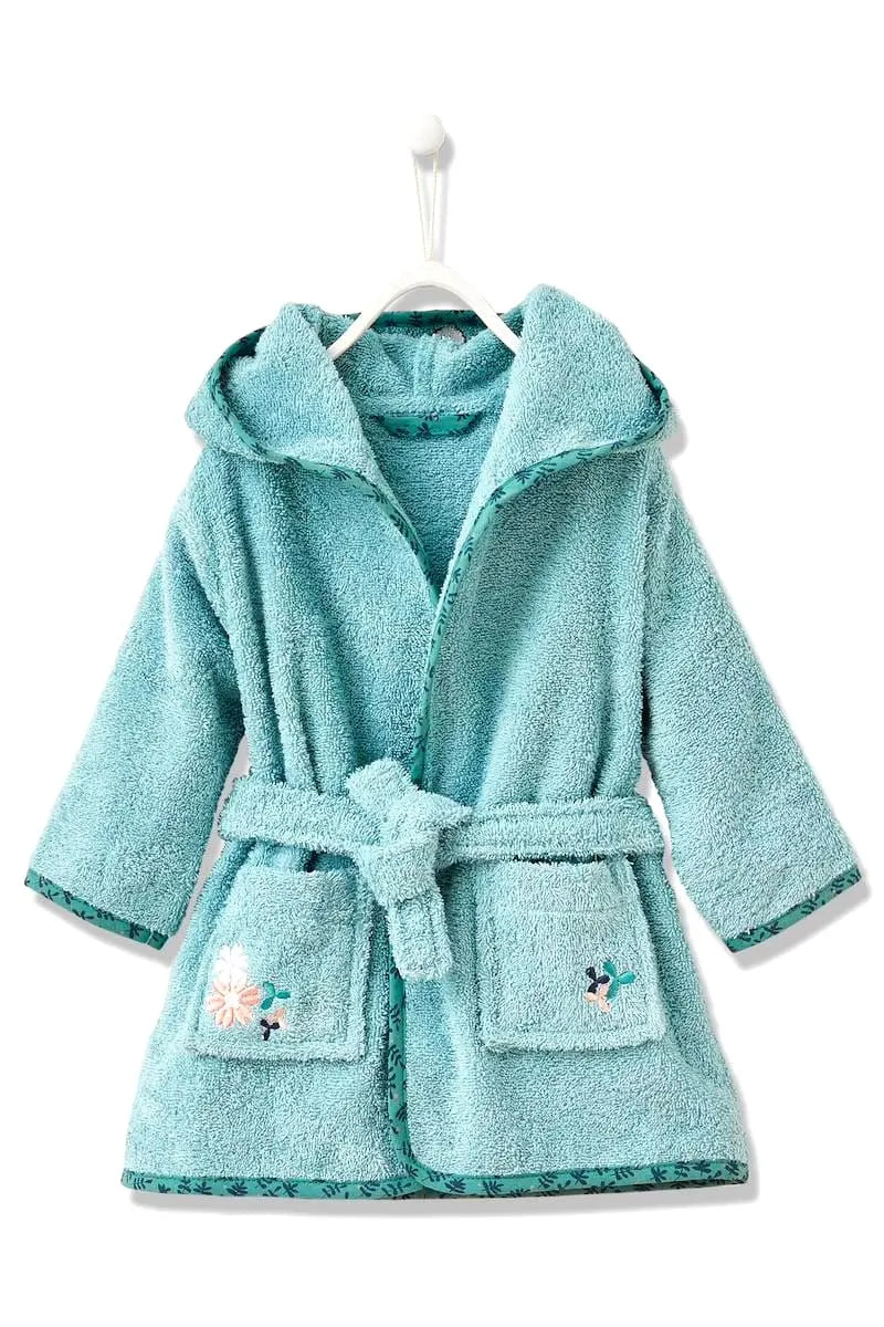Deer Hooded Kids Bathrobe – Turquoise (Ages 9 Months to 3 Years)
