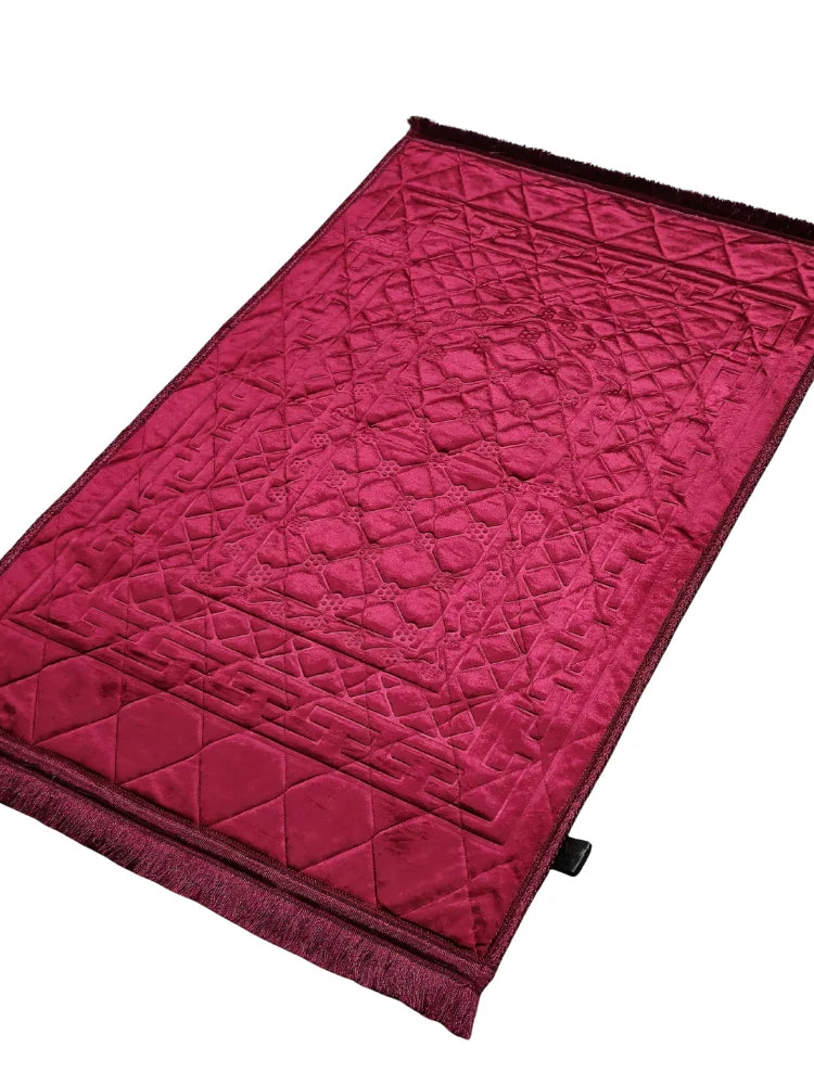 Luxury Velvet Embossed Prayer Mat (Maroon)