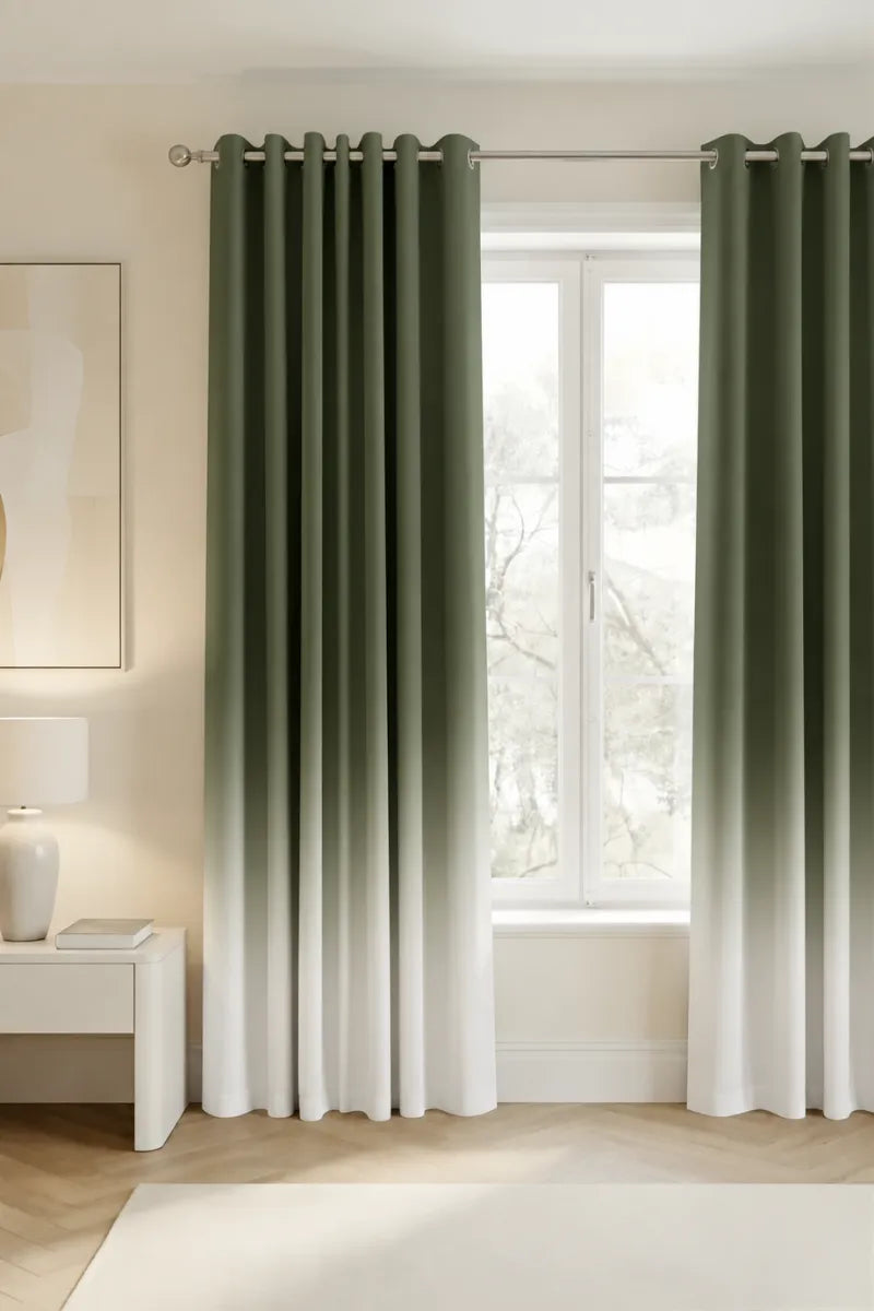 Olive Green (#41452C) Frosted Ombre Velvet Curtains – Set of 2 Panels