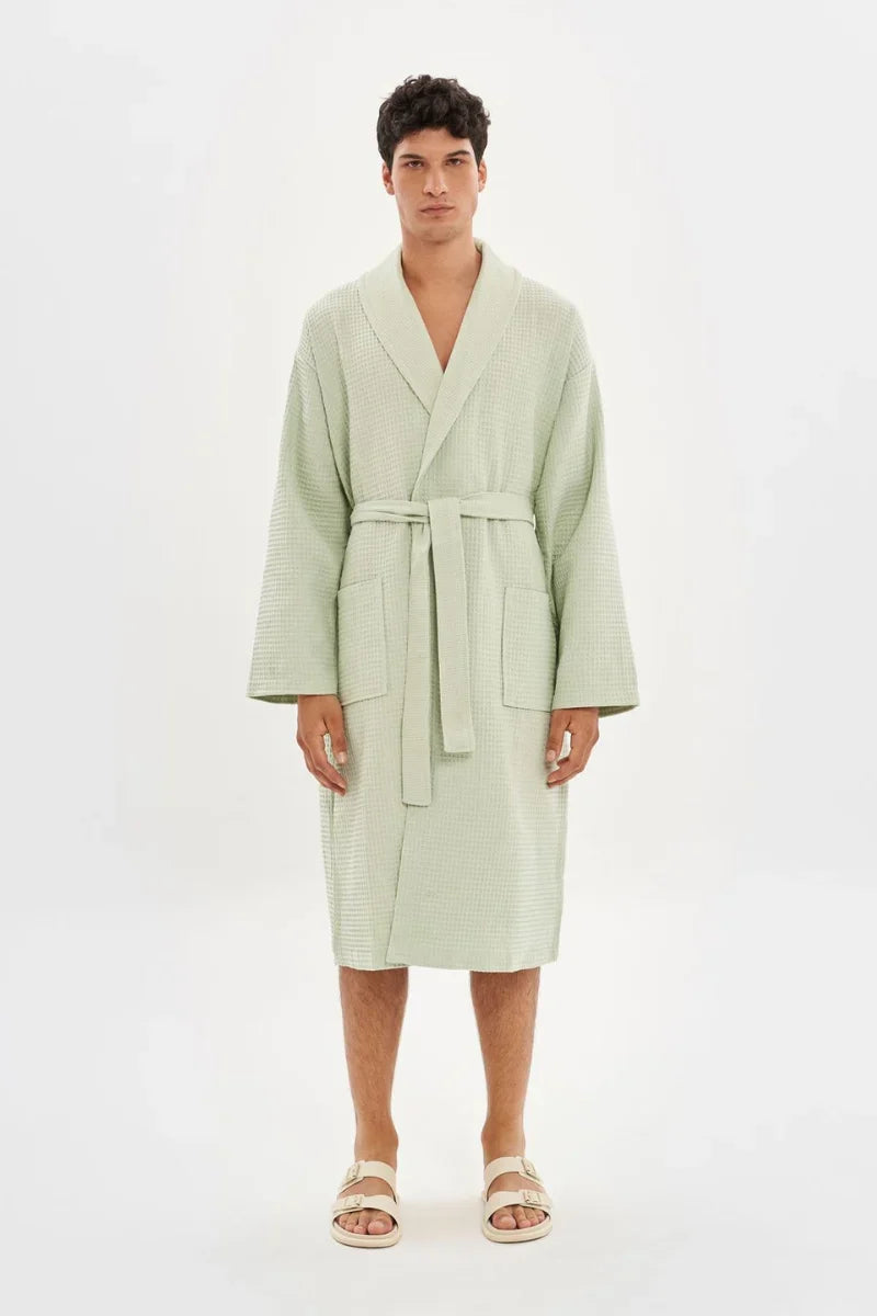 Luxurious 100% Pure Cotton Waffle Bathrobe – Soft, Absorbent & Breathable Comfort