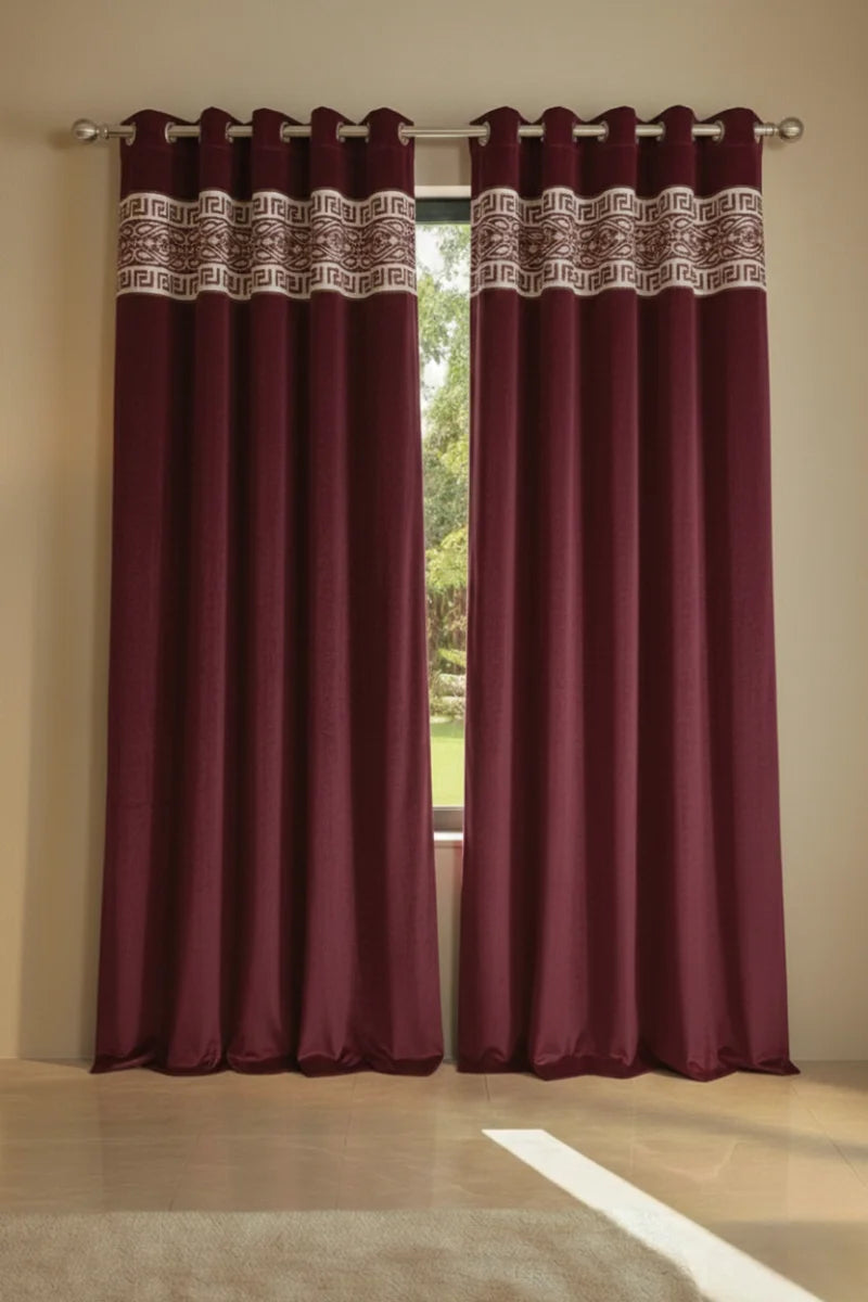 Maroon Elegant Velvet Curtains Set of 2 for Home Décor