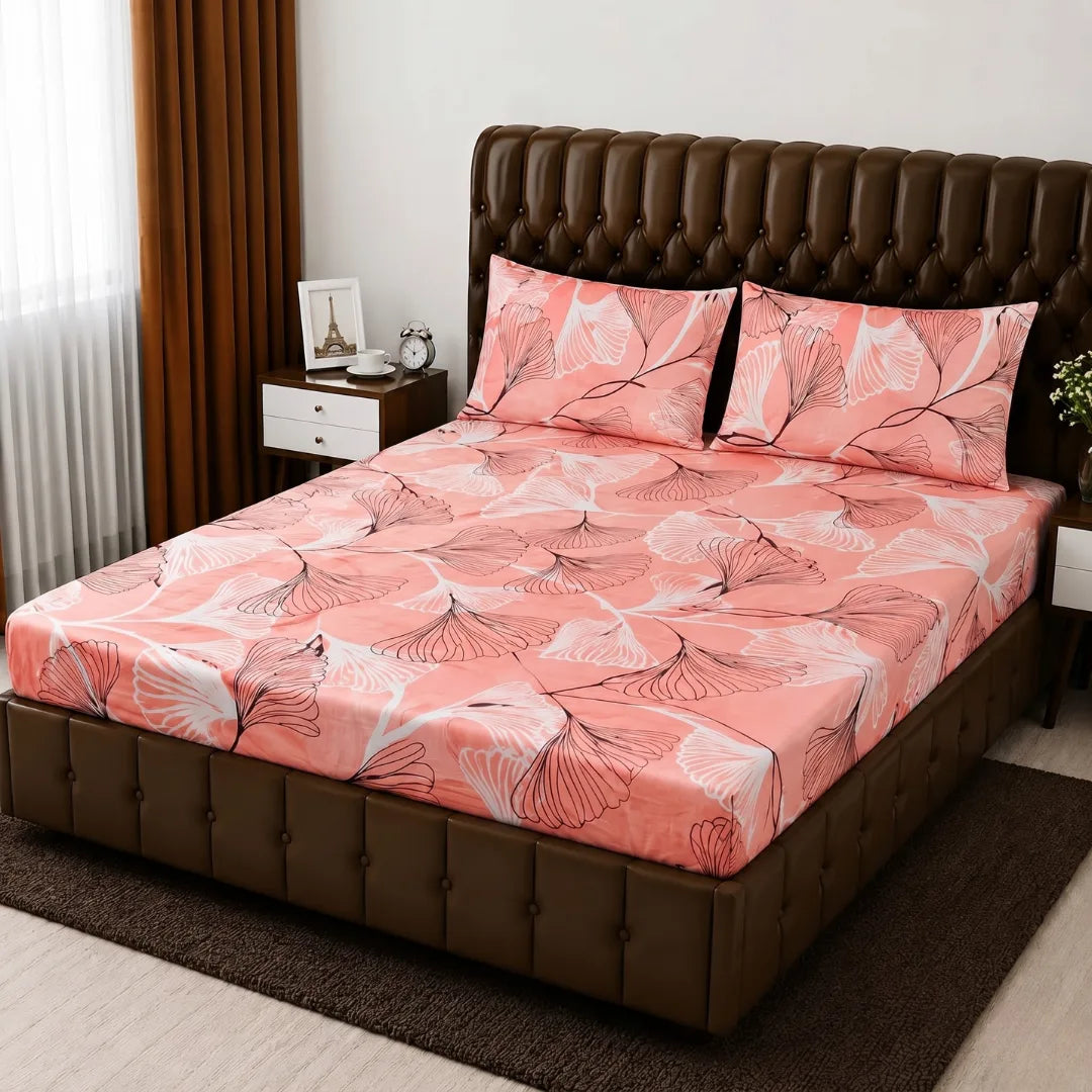 Floral Micro Cotton Fitted Sheet Set 72×78 + 10” with Matching Pillow Cover