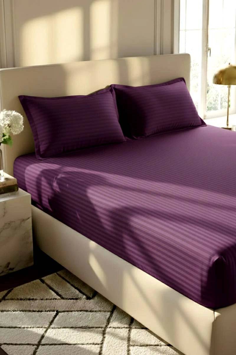 Deep Purple Stripe Fitted Bedsheet - King Size