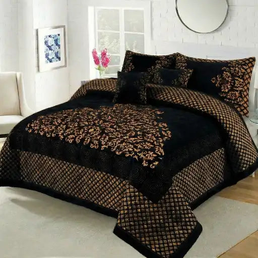 Premium Fomi Four Border Jacquard Bed Sheet Set – 4 Pcs: 1 Fomi Bed Sheet, 2 Pillow Covers, 1 Cushion Cover