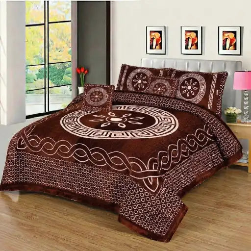 Premium Fomi Four Border Jacquard Bed Sheet Set – 4 Pcs: 1 Fomi Bed Sheet, 2 Pillow Covers, 1 Cushion Cover