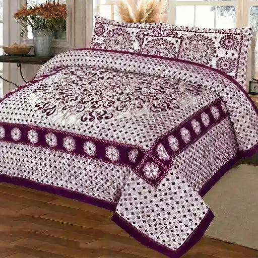 Premium Fomi Four Border Jacquard Bed Sheet Set – 5 Pcs: 1 Fomi Bed Sheet, 2 Pillow Covers, 1 Cushion Cover