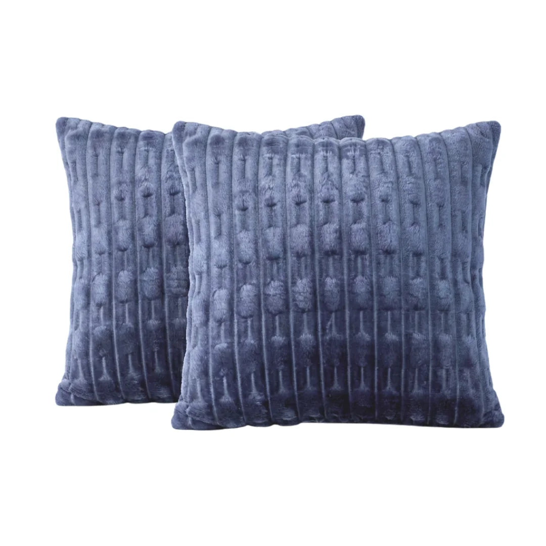 Steel Blue Embossed Fleece Texture Cushion – Rich Texture & Hidden Zip (Pack of 2)